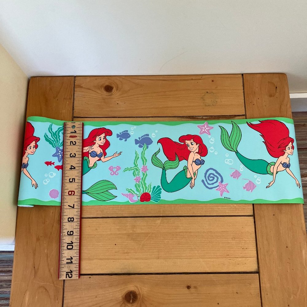 Little Mermaid Pre-Pasted Wallpaper 7" Border Vintage Disney Cartoon Design